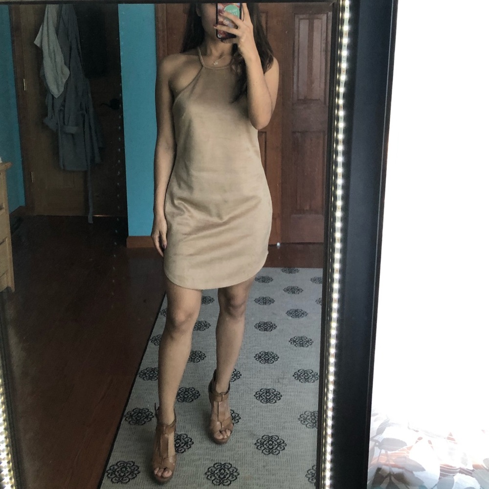 Tan/brown suede halter top dress